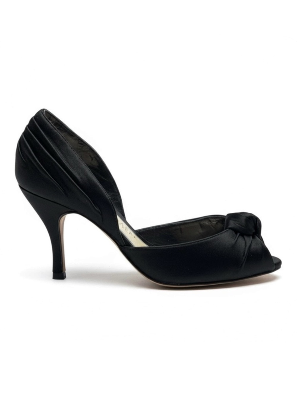White House Black Market WHBM ❁ Satin Knot Peep Toe D’Orsay Heels ❁ Black 6M ❁ - Picture 2 of 16